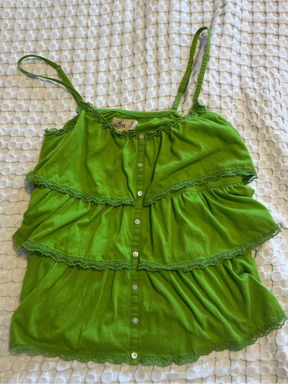 Y2K Hollister Lime Green Ruffle Button-Front Cami Tank Medium